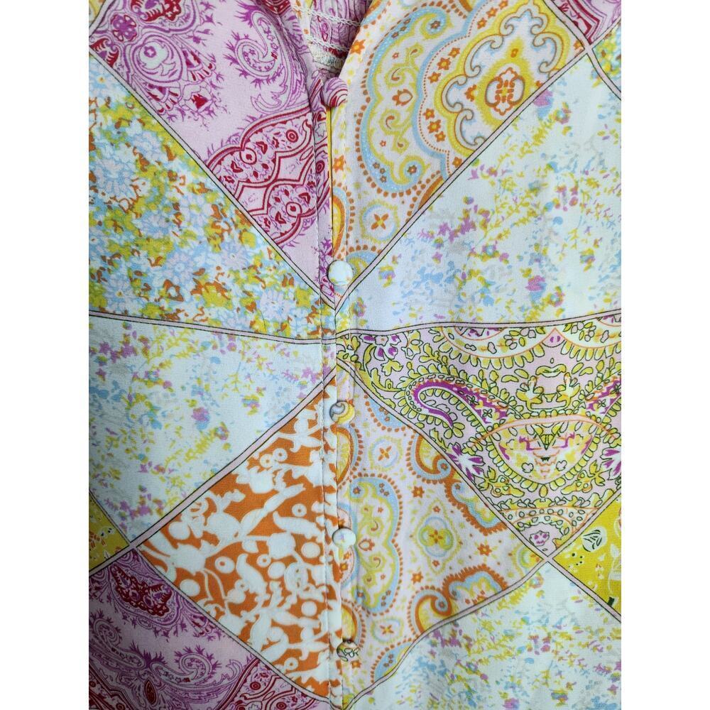 Rose And + Olive Patchwork Button Front Blouse Sz… - image 2